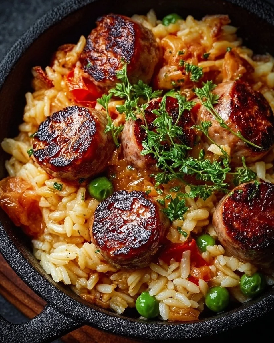 Pietanza di riso con salsiccia raffinata