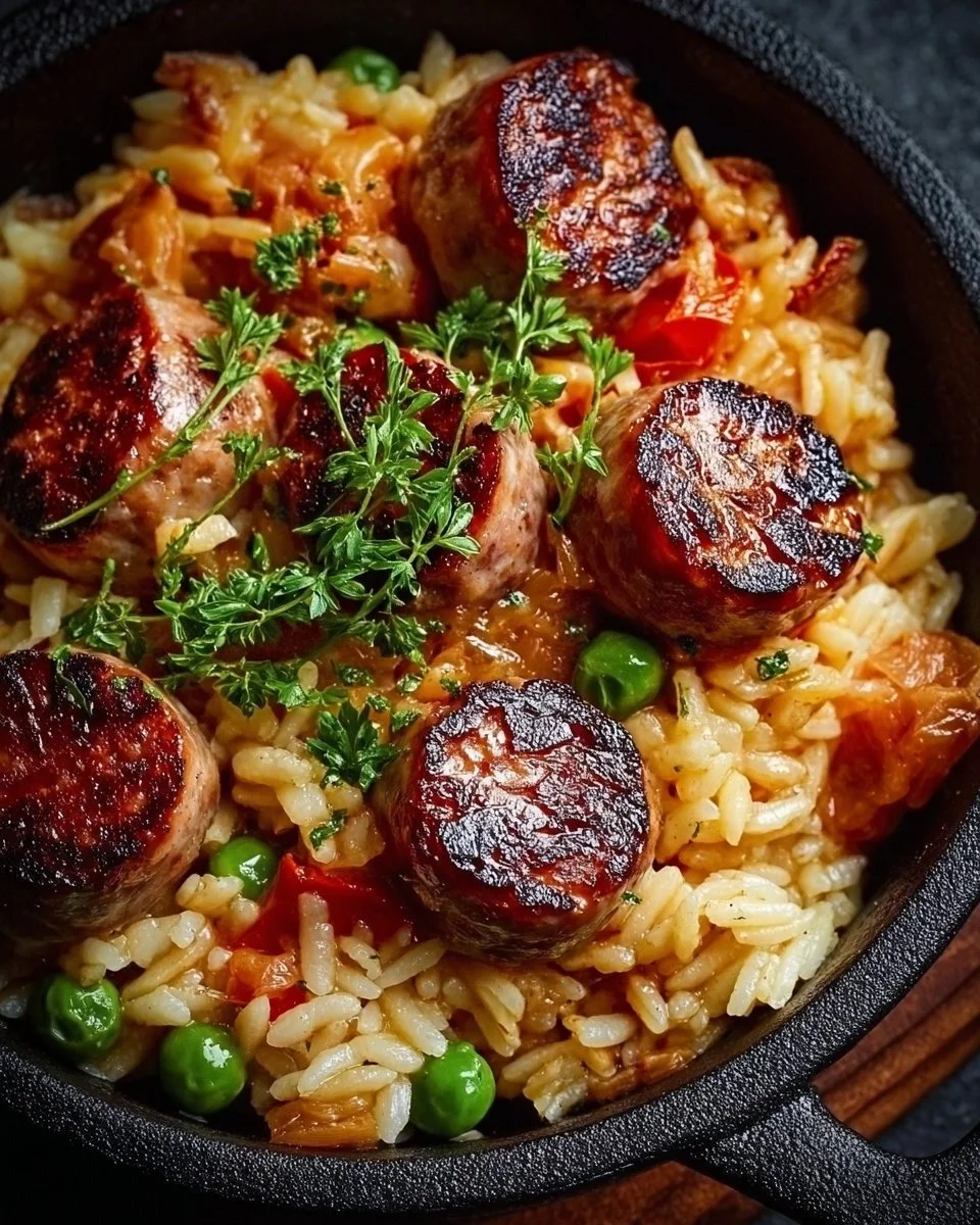 Pietanza di riso con salsiccia raffinata