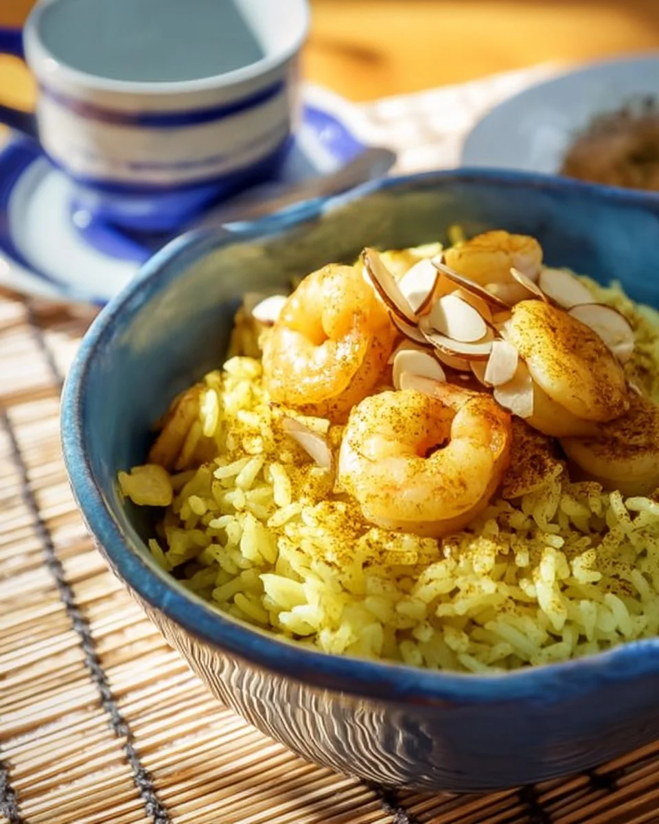 Riso al Curry con Latte di Cocco e Gamberetti