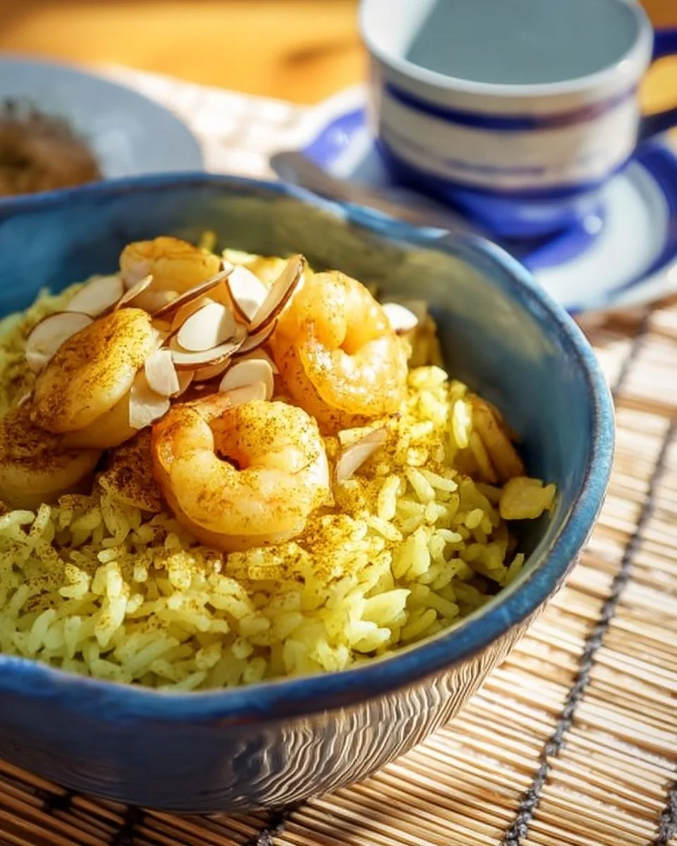 Riso al Curry con Latte di Cocco e Gamberetti