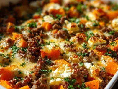 Sformato di patate dolci con carne macinata e feta