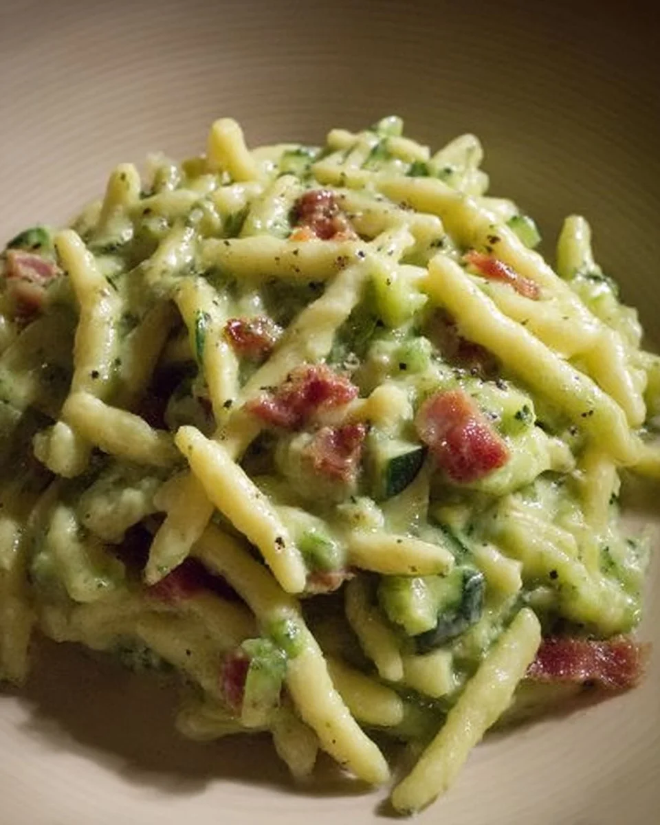 Trofie with zucchini cream and bacon