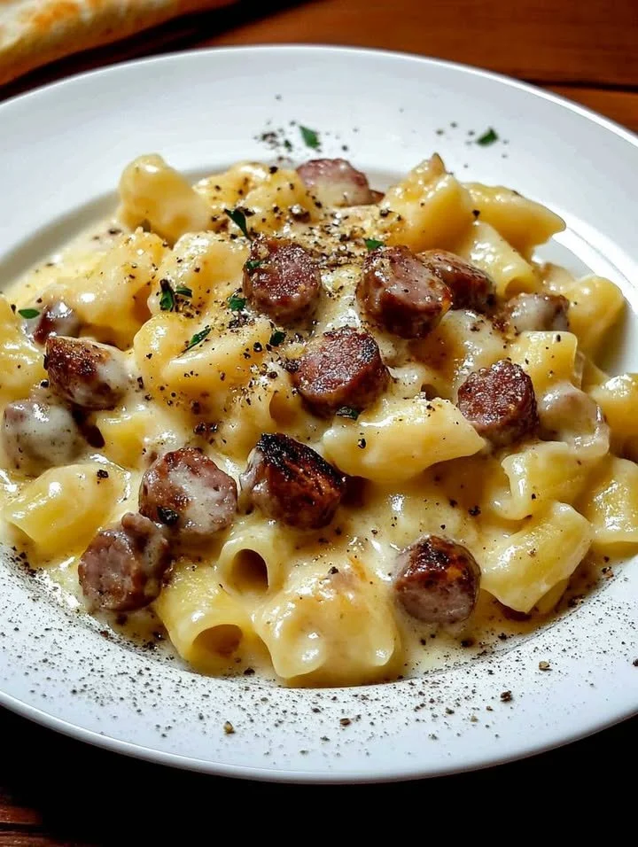Pasta con crema di patate e salsiccia