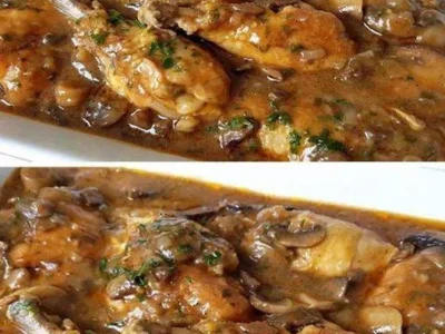 Pollo in salsa cremosa con funghi e scalogni